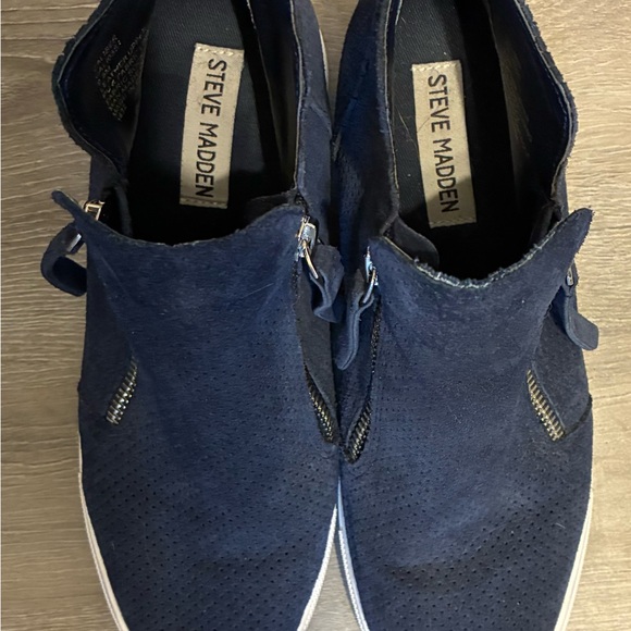 Navy Suede High-Top Sneakers with Double Zippers main image 3